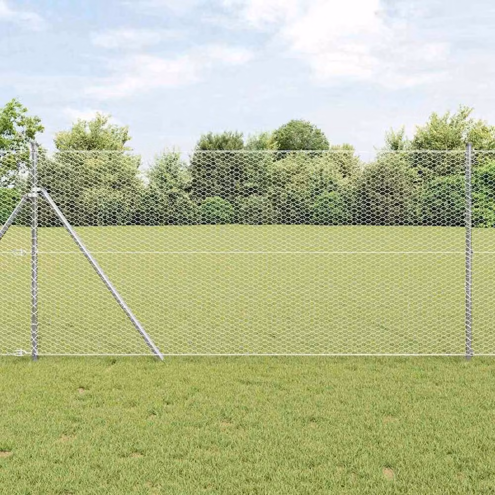 Berkfield Home Hexagon Fence in Silver Galvanised Steel, H: 120 cm x L: 50 m – 1