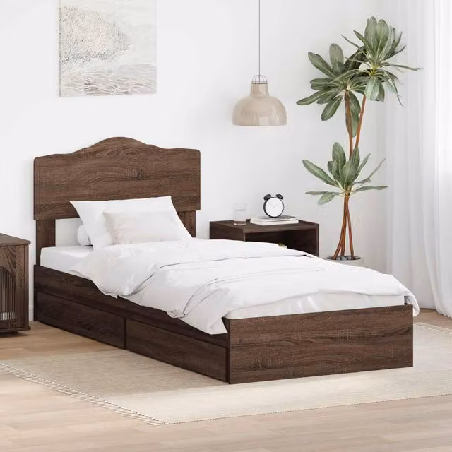Berkfield Home Modern Storage Bed with Drawers in Brown Oak, Engineered Wood, W/D/H: 190 x 70 x 70 cm – 1
