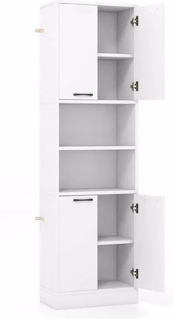 FORGEVIO White Freestanding Kitchen Pantry Cabinet and Tall Unit with Hinged Doors and Internal Shelves – 1