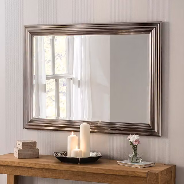 Yearn Modern Rectangular Dark Chrome Wall Mirror in Silver, W/H: 91 x 66 cm – 1
