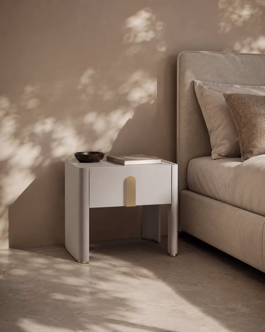 Polaris Bedside Table in Matte Beige