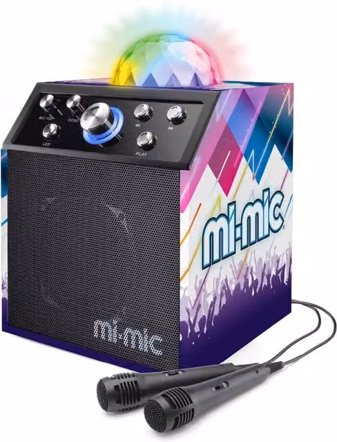 Mi-Mic Karaoke Disco Cube Bluetooth Speaker in Black and Multicolour