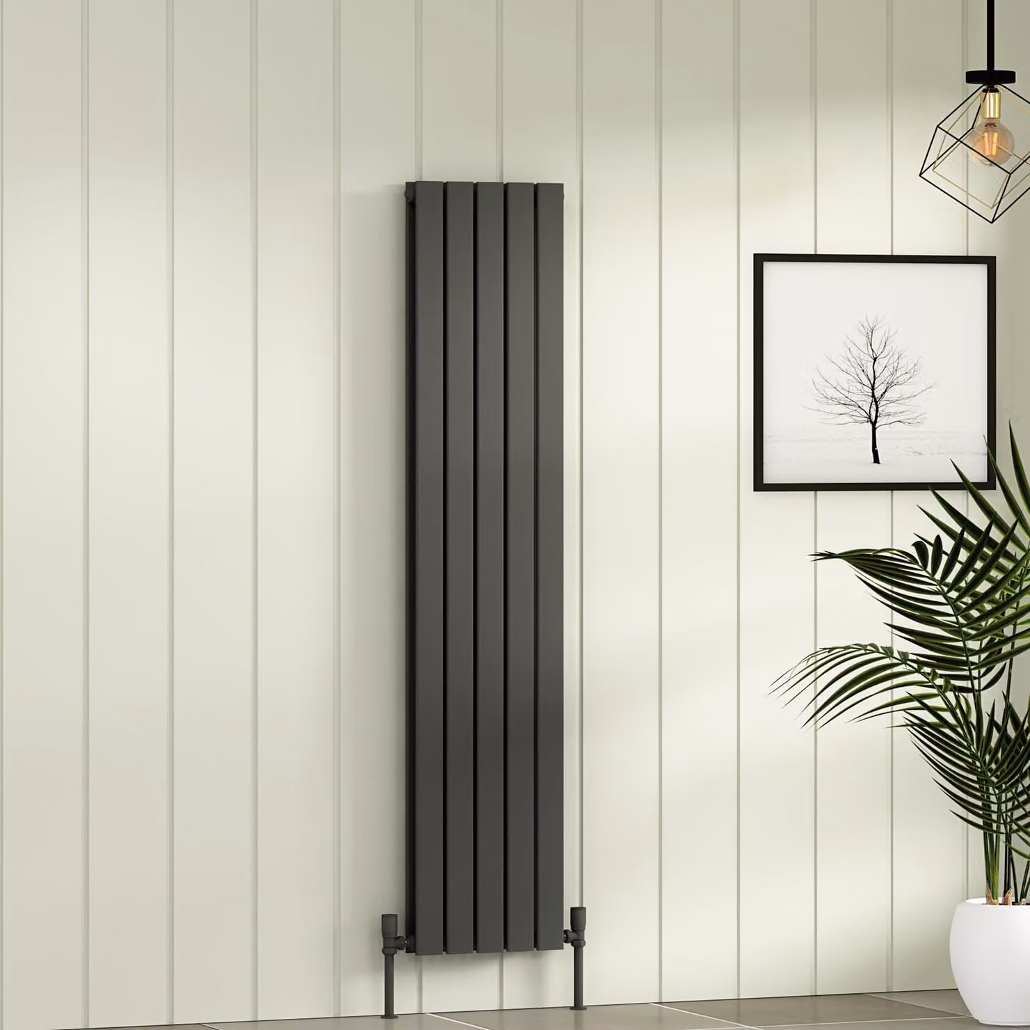 Aurexa Anthracite Steel Vertical Designer Radiator, H: 160 cm, W: 34 cm