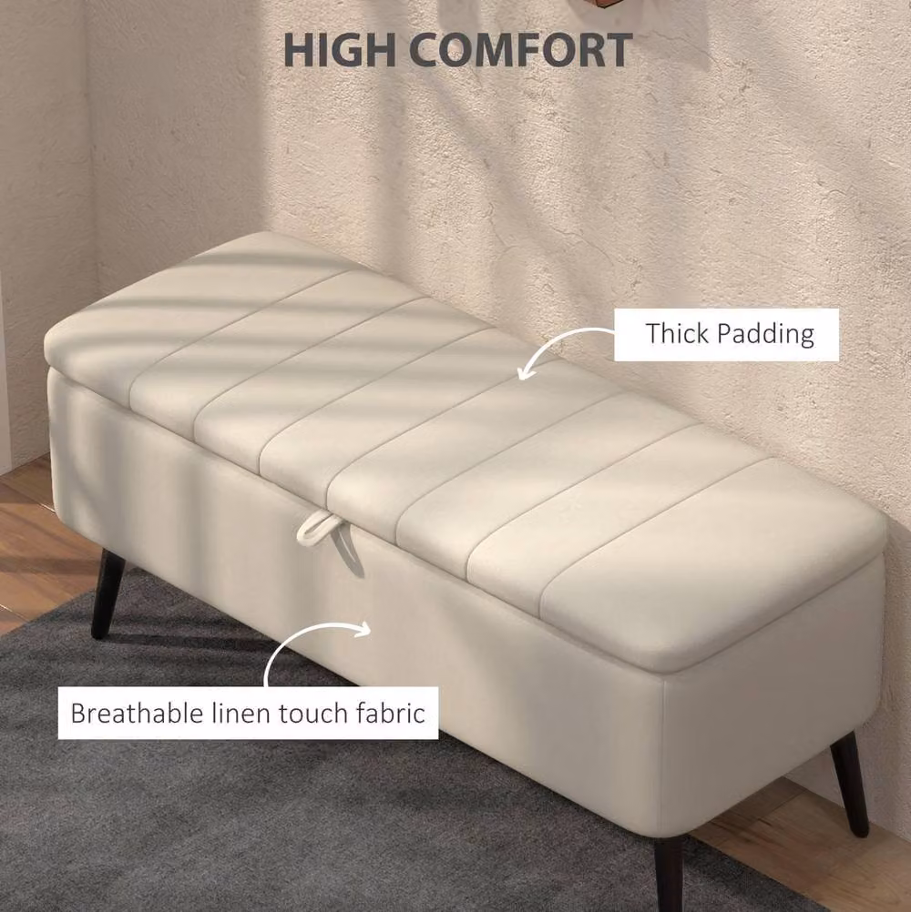 STILVORA Modern Rectangular Fabric Storage Ottoman in Beige with Metal Legs – 3