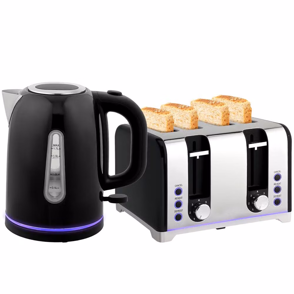 STILVORA Kettle and Toaster Set in Black with Blue LED Strip – 5