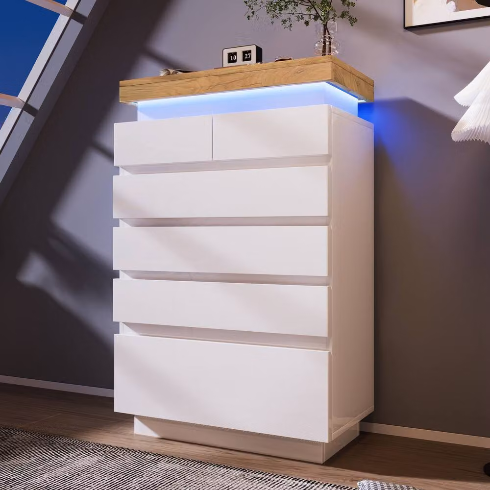 Rolipo White High Gloss 6 Drawer Chest of Drawers with Integrated LED Lighting – 5