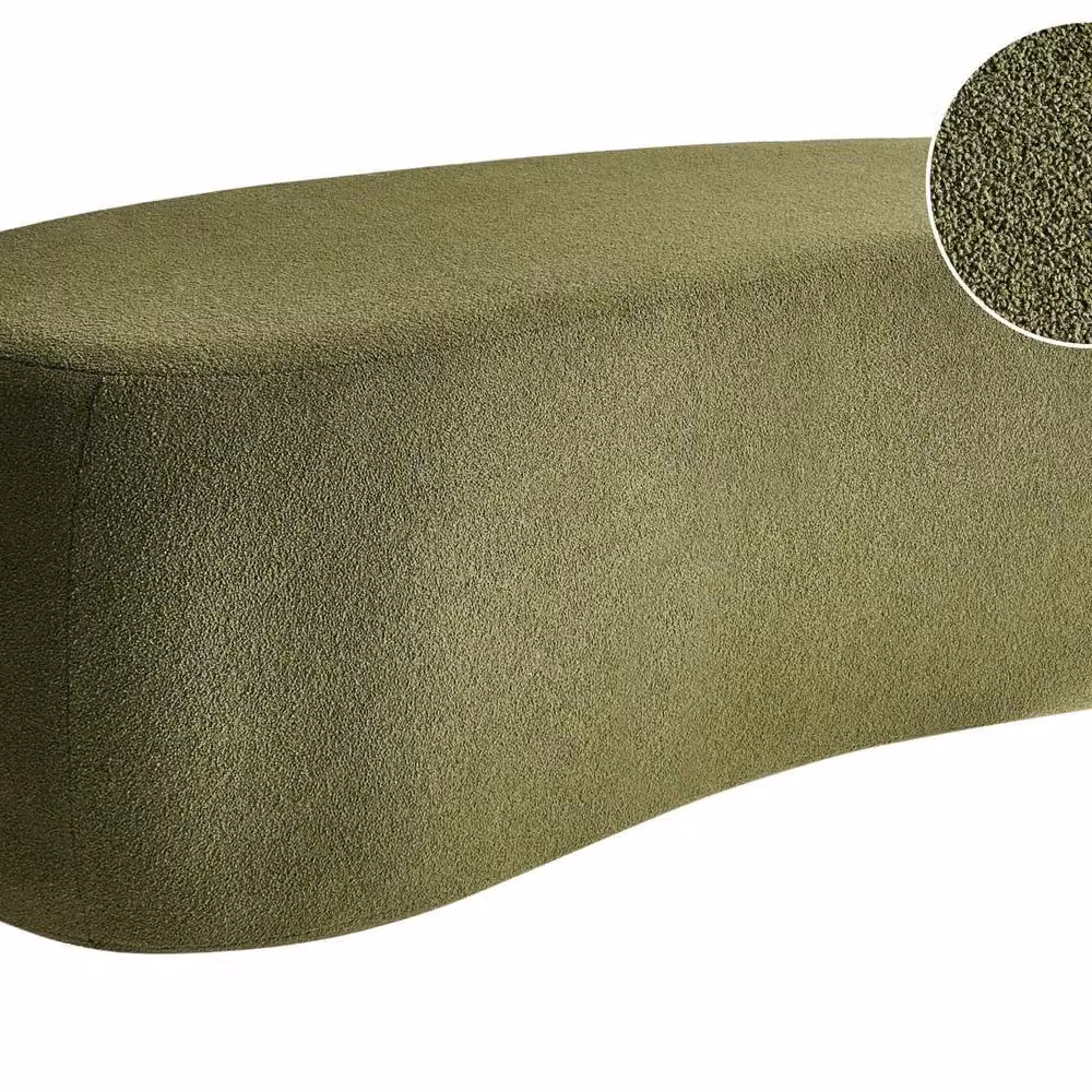 Wyld and Coco Green Bouclé Curved Pouffe W: 115 cm, D: 56 cm, H: 43 cm – 2