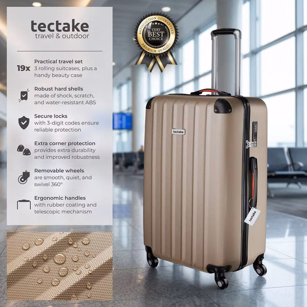 tectake Hard-Shell Luggage Set with TSA Lock and Luggage Scale in Gold – 2
