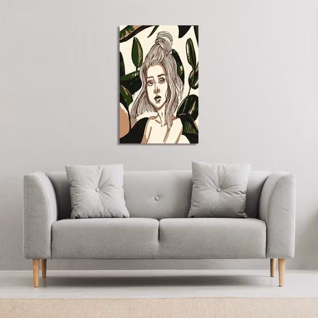 Benjamin Tate Design LTD Young Woman in Tropical Leaves Canvas Print, Multicolour/Green, W: 41 cm, H: 61 cm