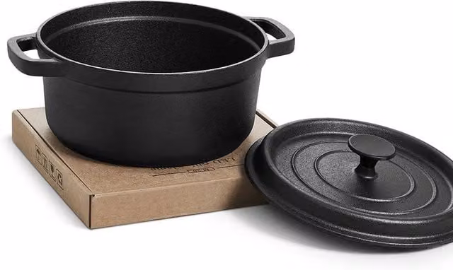Garden Sanctuary 6L Pre-Seasoned Cast Iron Casserole Dutch Oven with Glass Lid, Black – 1