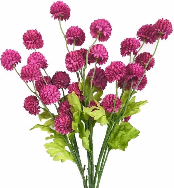 Pegdev Pack of 6 Pink and Yellow Artificial Dahlia Pompom Floral Stems, 50 cm – 1