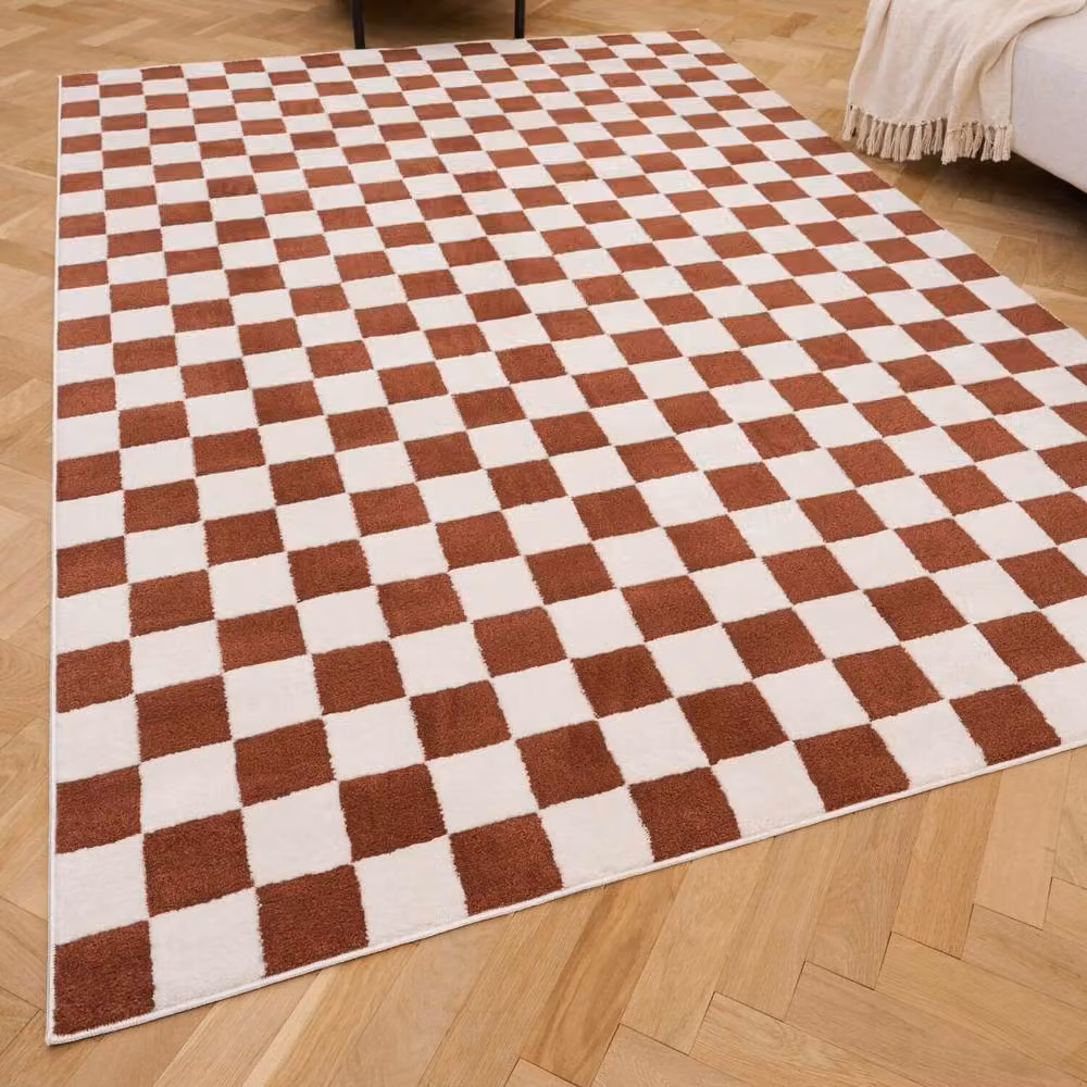 THE RUGS Loft Checkered Soft Pile Area Rug, Terracotta, W: 80 cm x L: 150 cm – 2