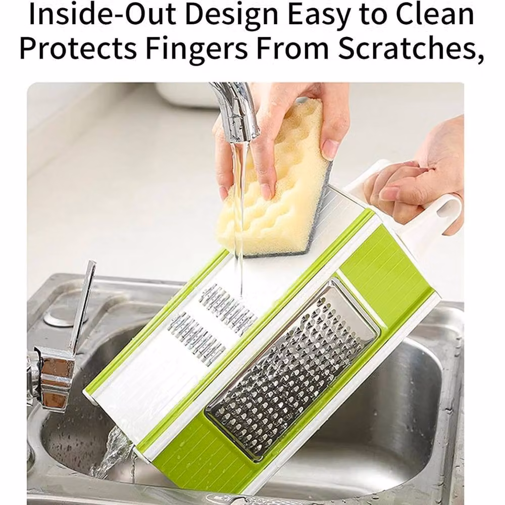 NESTLUNE 5-in-1 Mandoline Slicer, Julienne Cutter and Vegetable Chopper in Green, W: 100 cm, H: 15 cm, D: 15 cm – 5
