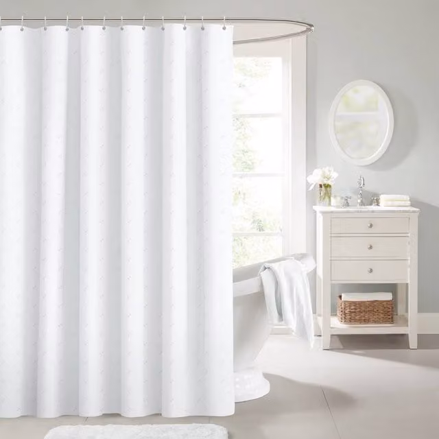 Velosso Dotted Polyester Shower Curtain in White, W: 180 cm, H: 180 cm