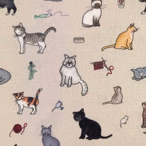 Emma Lawrence Winsome Whiskers Beige Cotton and Linen Fabric