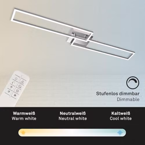 Briloner LED Ceiling Light with Remote Control, Dimmable and CCT Adjustable, Chrome, W/D/H: 110 x 24.8 x 7.8 cm – 4