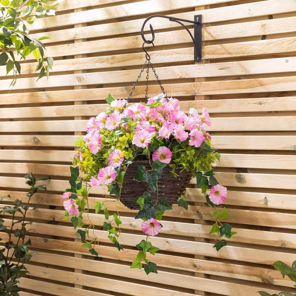 Christow Pink Artificial Petunia Wicker Hanging Basket with UV Resistant Foliage, Diameter: 30 cm – 2