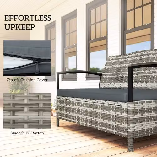 Outsunny 125L 2 Seater Garden Storage Bench in Grey PE Rattan and Metal – 6