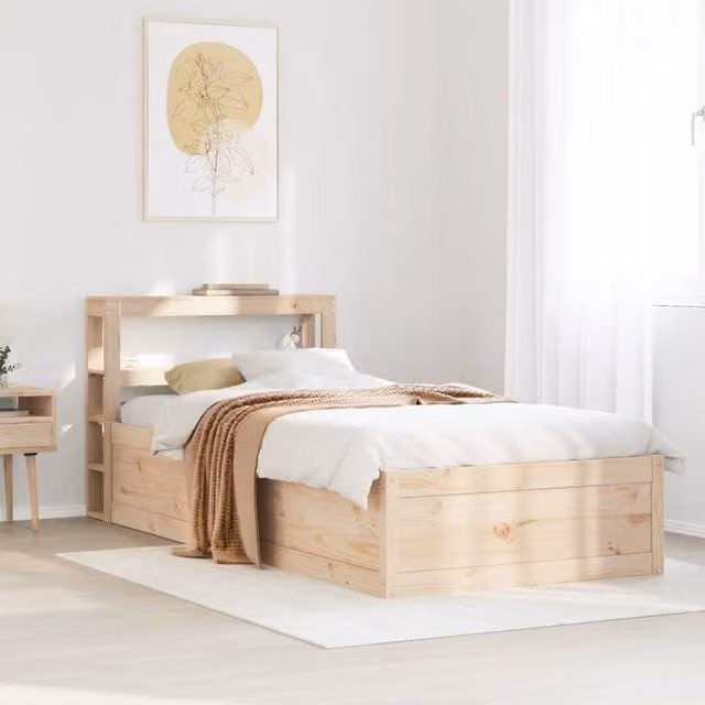 Berkfield Home Sleek Small Single Bed Frame with Headboard in Light Brown Solid Pine, W/D/H: 75 x 190 x 81.5 cm