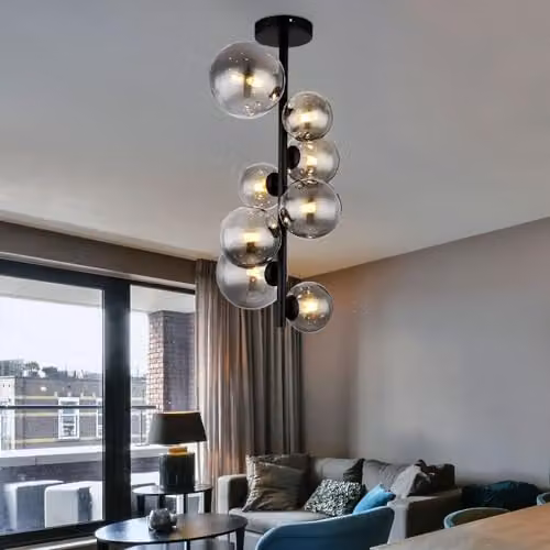 Globo Lighting Retro Style Sphere Ceiling Light in Black with Smoke Glass Shades – 3
