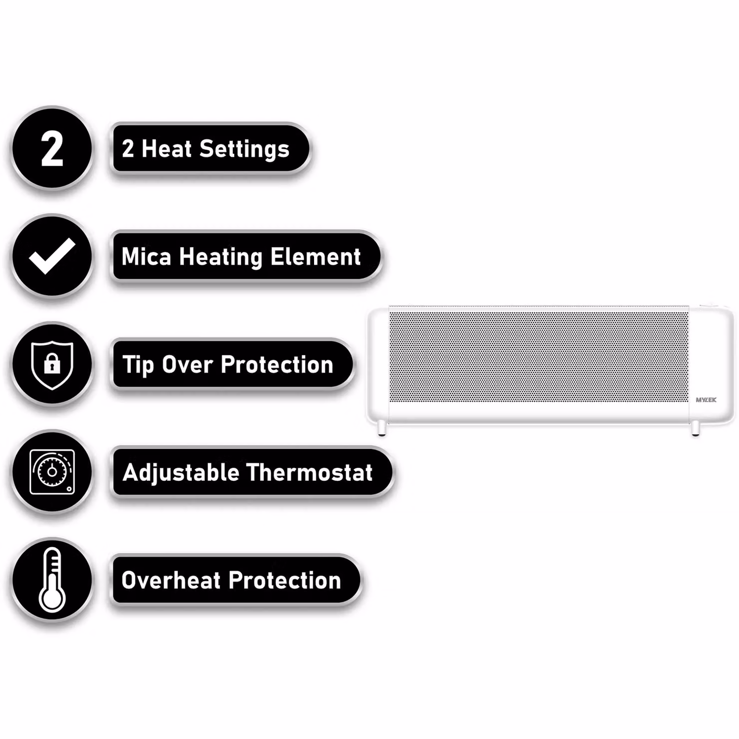 MYLEK 2kW White Mica Electric Low Level Radiator with Advanced Thermostat – 2