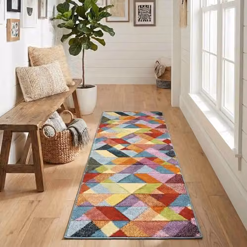 Desire Rugs Rainbow Carved Multicolour Abstract Modern Runner Rug, W: 60 cm, L: 220 cm