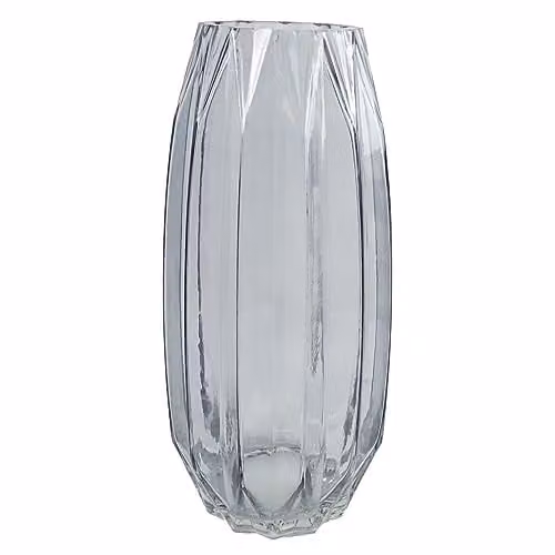 Leaf Modern Geometric Glass Vase in Transparent, Height: 30 cm