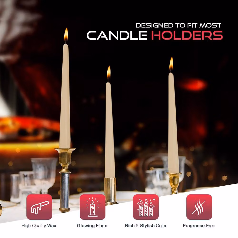 Haltons Unscented Long Tapered Dinner Candles, 50 Pack, in Beige, White, Green, or Red – 4
