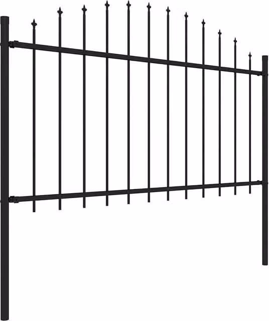 Berkfield Black Steel Spear Top Garden Fence, H: 170 cm x W: 200 cm
