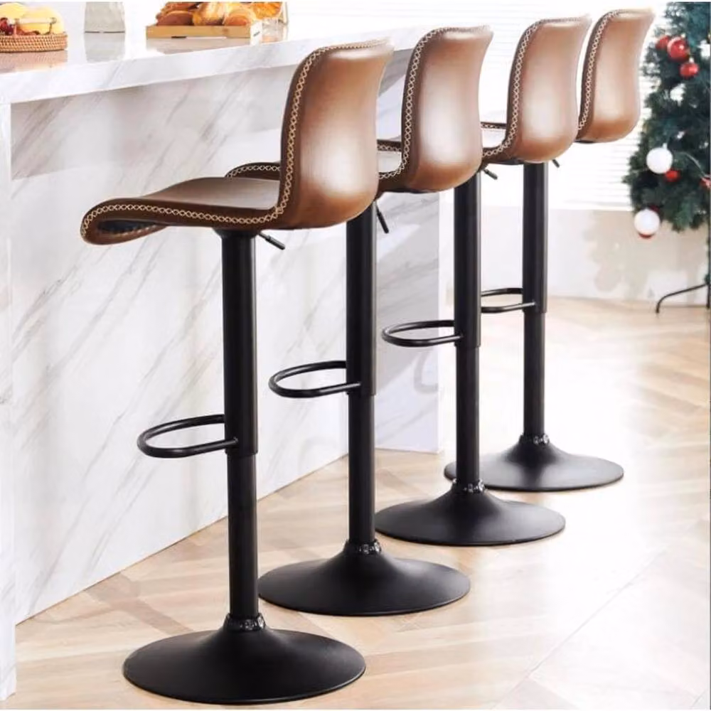 VOGREX Set of 2 Brown Synthetic Leather Swivel Bar Stools with Backs – 4