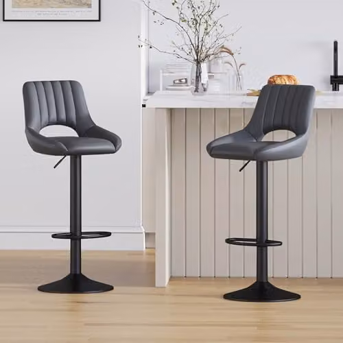 mcc direct Stacey Set of 2 Grey Faux Leather Swivel Bar Stools with Backrest and Footrest – 2