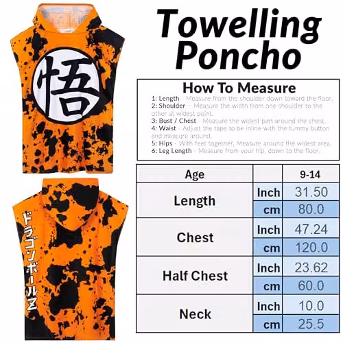 Get Trend Dragon Ball Z Hooded Cotton Bath Towel Poncho for Kids and Teens, Orange – 6