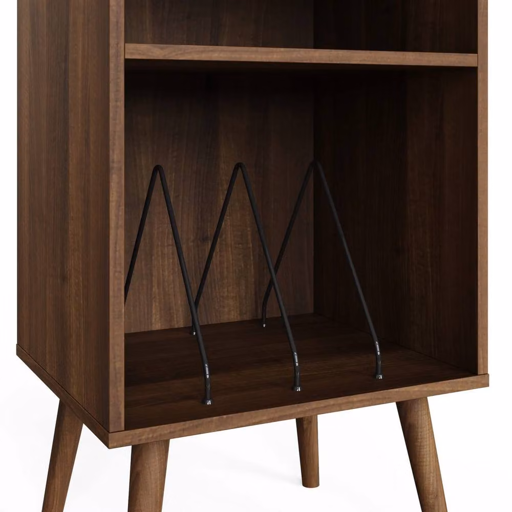 FORGEVIO Mid-Century Compact Vinyl Turntable Stand Cabinet in Brown Walnut – 3