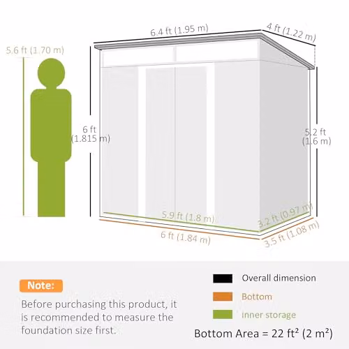 Outsunny Metal Pent Garden Shed in Grey with Sliding Door and Lockable Foundation – 6