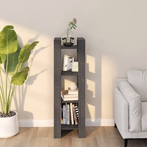 vidaXL Grey Solid Wood Pine Book Cabinet and Room Divider, W: 41 cm, D: 35 cm, H: 125 cm – 2