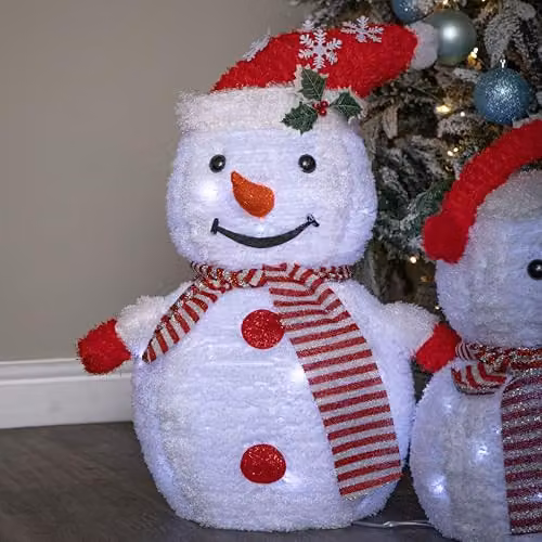 Samuel Alexander Set of 3 White Light up Foldable Cloth Christmas Snowmen with 130 White LEDs, Height: 70 cm – 2