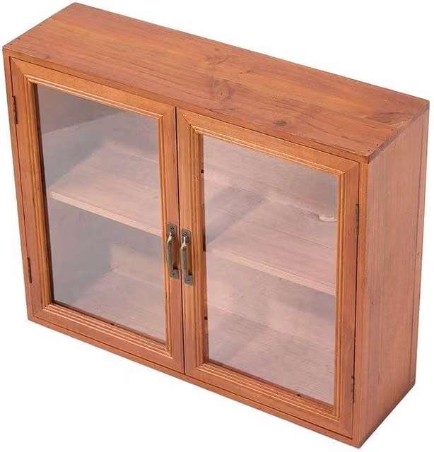 FORGEVIO 2-Door Small Wood Storage Cabinet with Glass Doors in Walnut Brown – 1