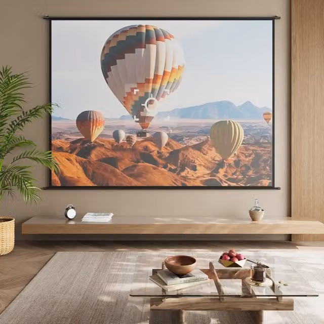 Livingandhome Manual Pull Down Projector Screen, Black, Width: 283 cm