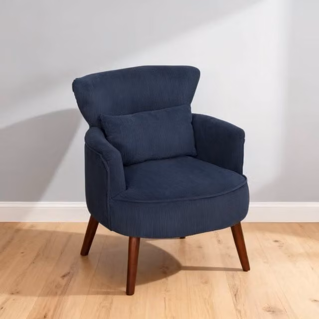 ERGOVEXA Blue Corduroy Retro Tub Accent Chair with Armrests and Solid Wood Frame, W/D/H: 78.0 x 69.0 x 69.5 cm – 1