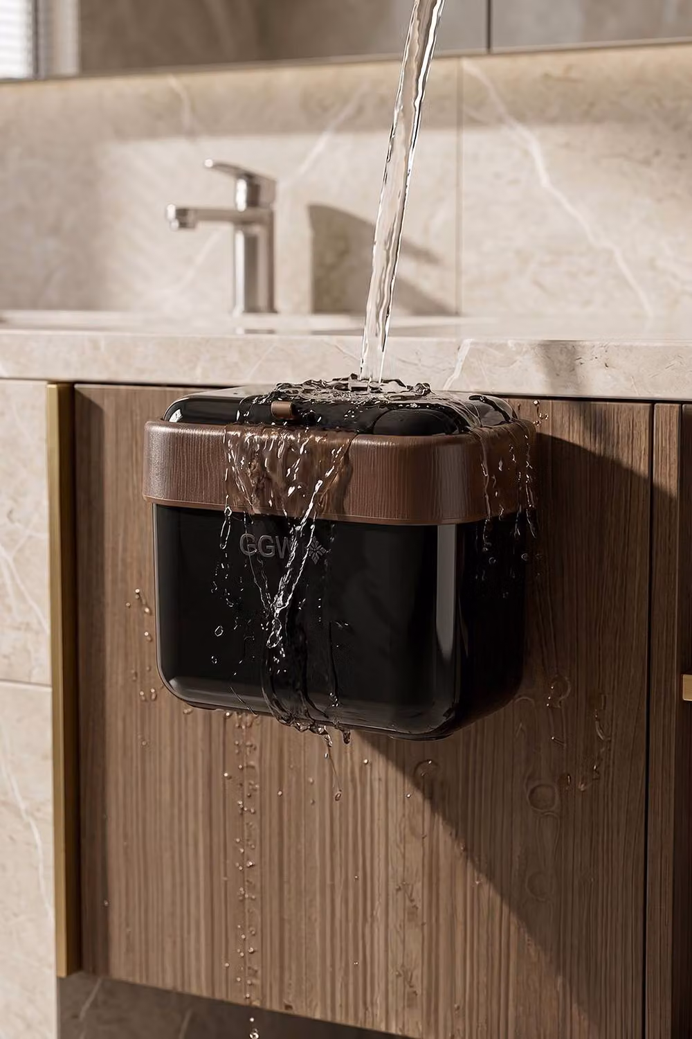 Living and Home 7L Wall Mounted Hanging Trash Bin with Flip Lid in Black – 2