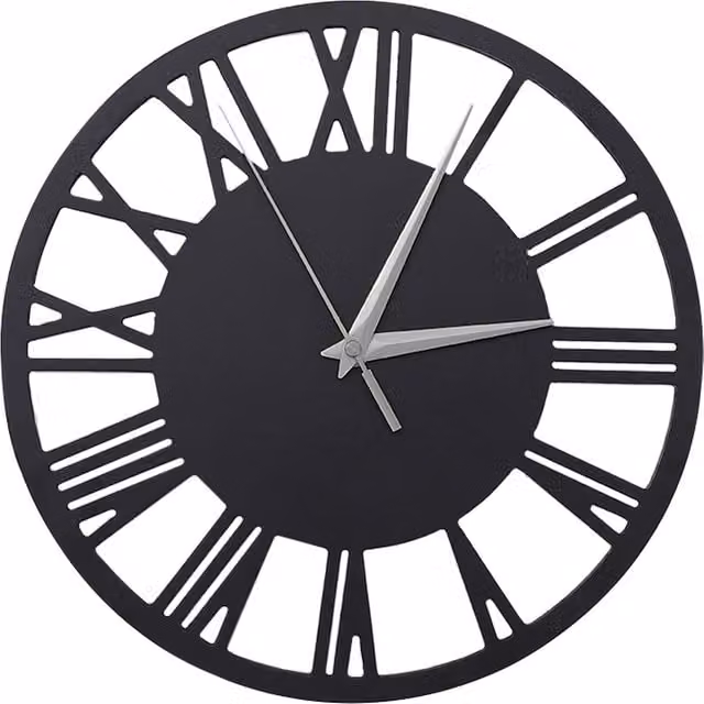 Livingandhome Round Classic Quartz Wall Clock with Silent Analog Movement in Grey, Silver and Black