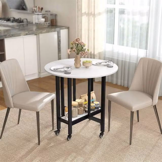 EONLION White Marble Effect Folding Dining Table with Castors, W/D/H: 80 x 80 x 75 cm