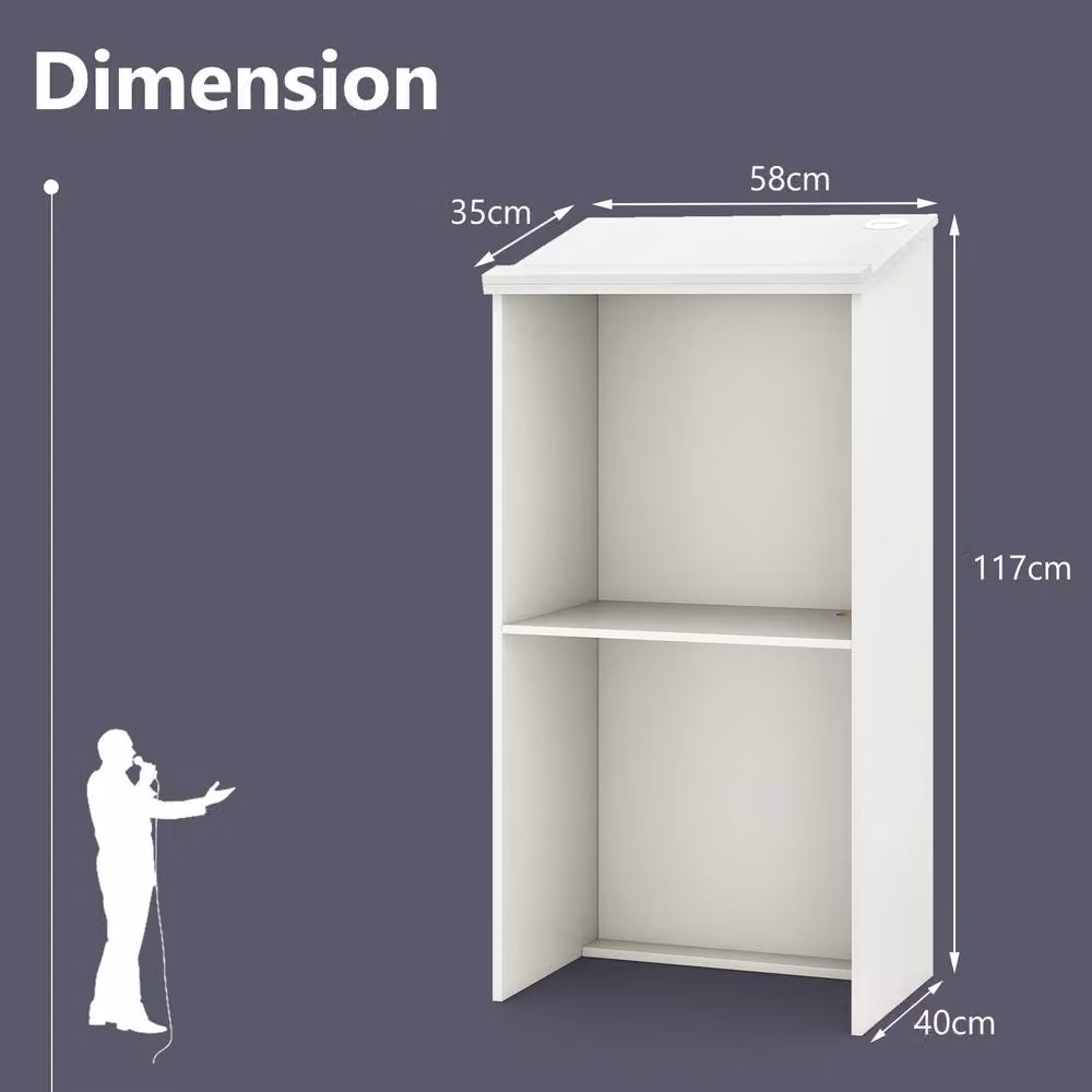 Costway White Wooden Podium Stand with Tilting Top for Speakers and Hostesses – 2