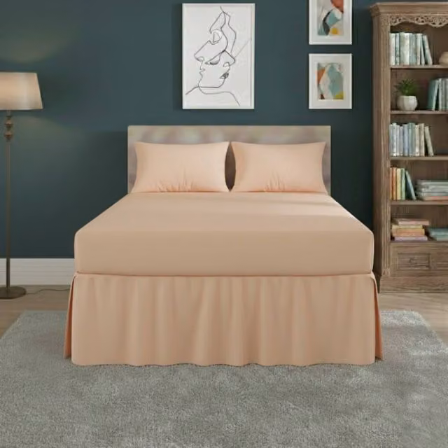 Snug City Peach Polycotton Fitted Valance Bed Sheet with Frill, Super King – 1