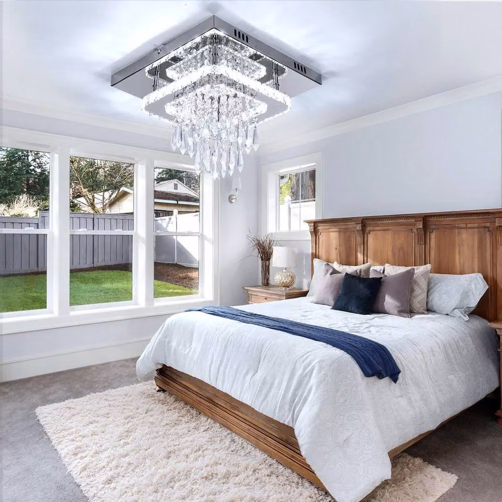 FLAVORA Modern Square Crystal LED Ceiling Light in Silver, W/D/H: 30 x 30 x 20 cm – 4