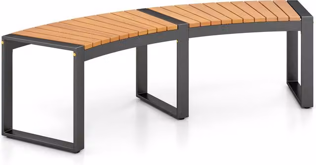 COSTWAY Brown Oiled Acacia Wood and Metal Outdoor Backless 2-Person Garden Bench