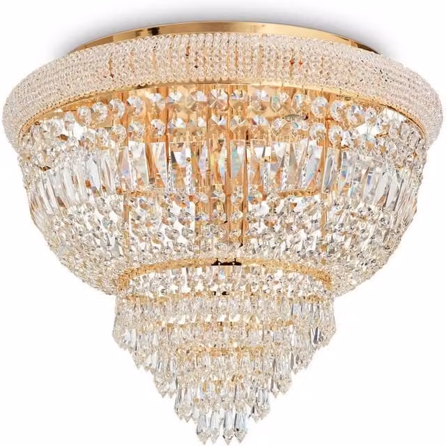Ideal Lux Dubai 6 Light Crystal Ceiling Chandelier in Brass and Gold with Transparent Shades, E14