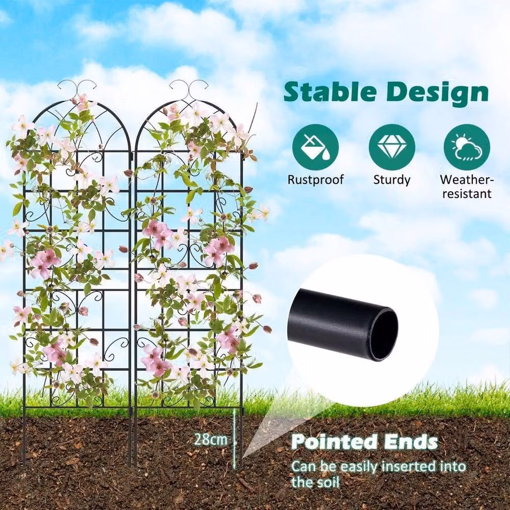 SPETLEK 2-Pack Black Metal Decorative Garden Trellis Support, H 180 cm x W 50 cm – 2
