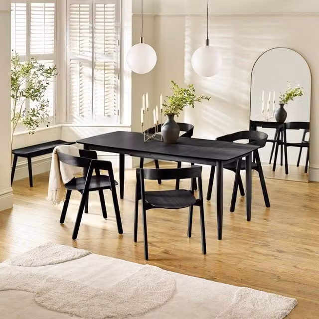 FurnitureboxUK Leif Black Mid-Century Rectangular Extending Rubberwood Table and 4 Black Dining Chairs – 1