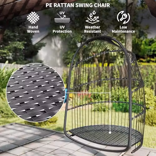 Outsunny Rattan Egg Chair Swivel Lounge Swing Chair in Grey – 4